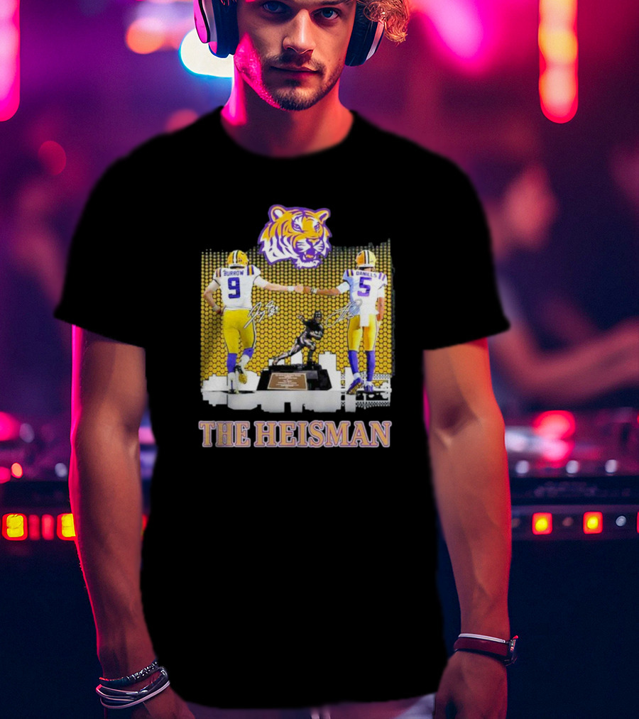 The Heisman LSU Tigers Burrow Daniels Tiger Head Football Trophy T-Shirt