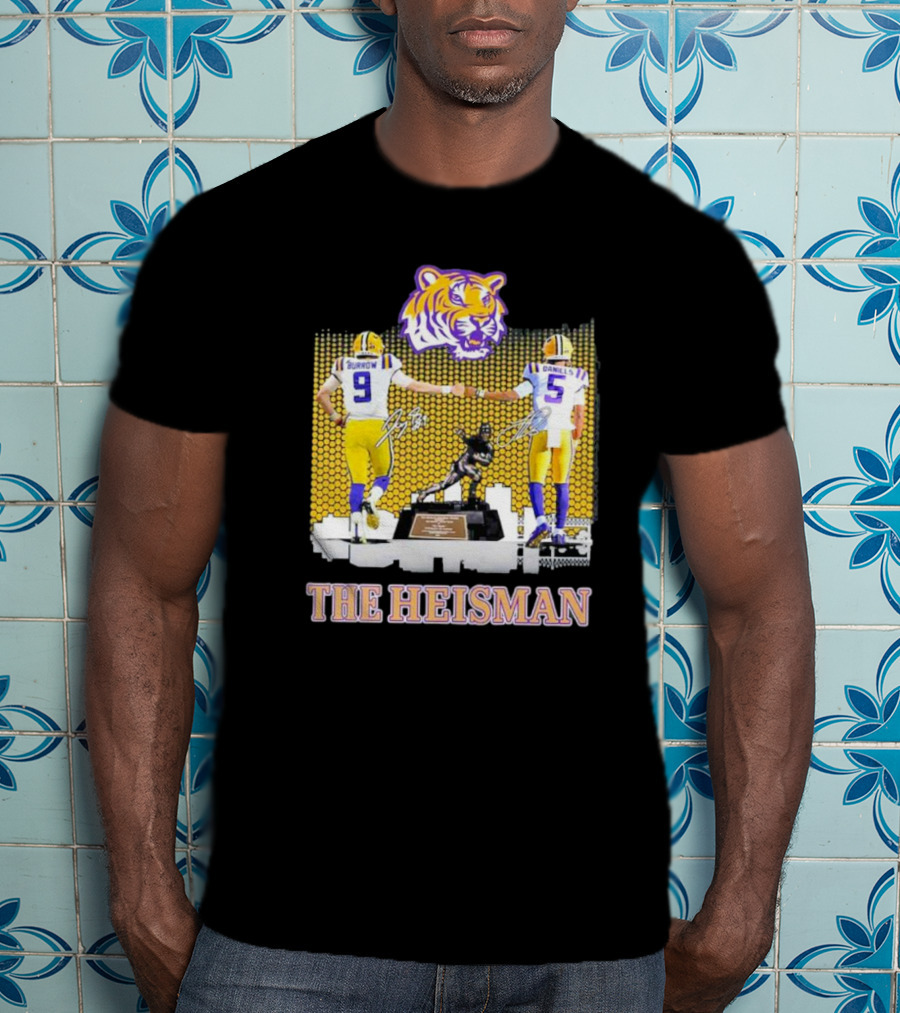 The Heisman LSU Tigers Burrow Daniels Tiger Head Football Trophy T-Shirt