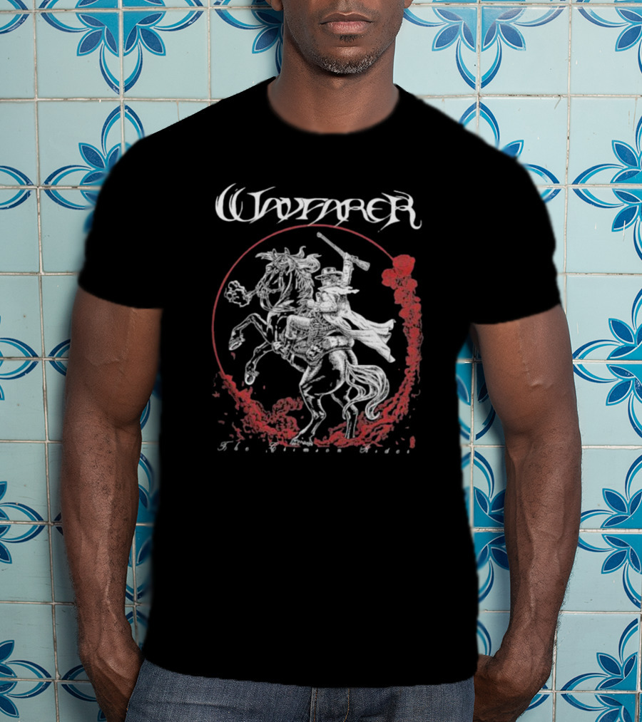 Wayfarer The Crimson Rider Vintage Western Hero On Horseback With Red Cloud Motif T-Shirt