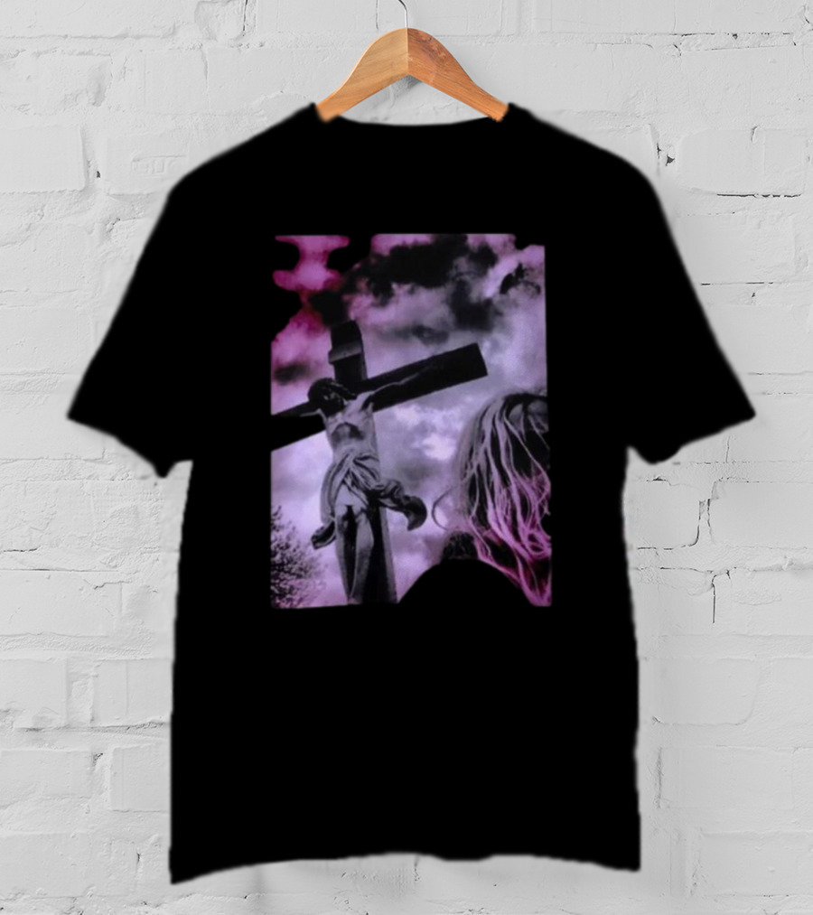 Zakk Wylde Jesus Crucifixion Image With Dark Sky And Blonde Hair Motif T-Shirt