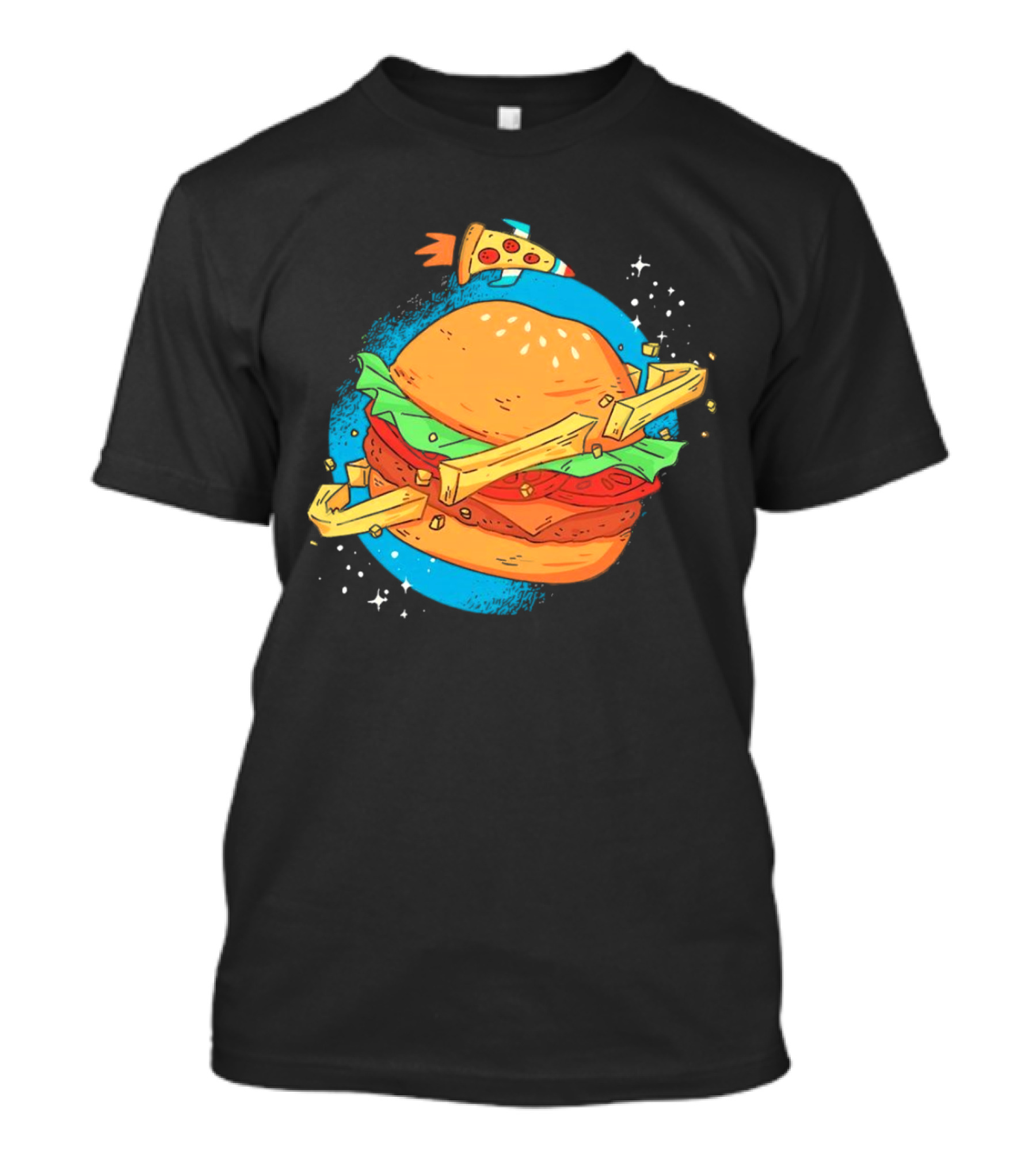 Burger Planet Cosmic Fries Pizza Rocket T-Shirt
