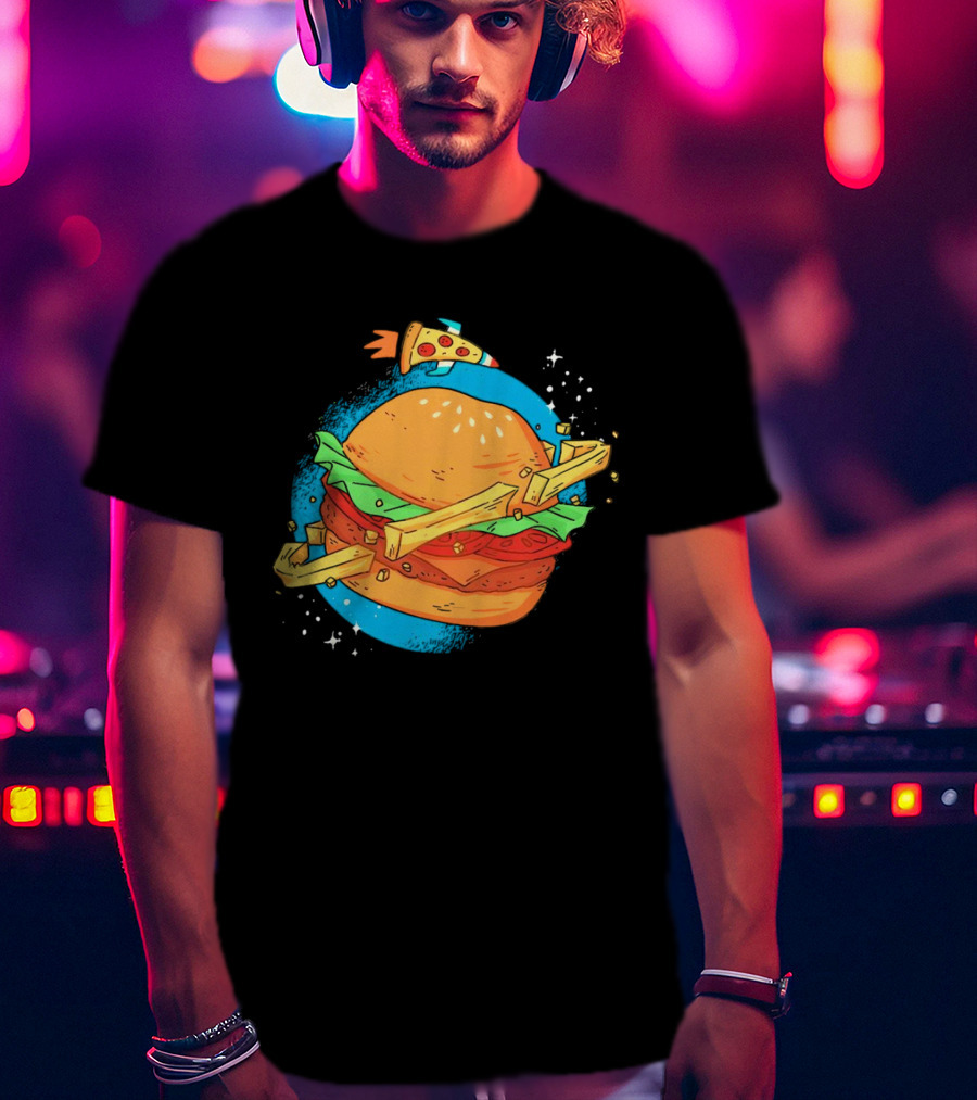 Burger Planet Cosmic Fries Pizza Rocket T-Shirt