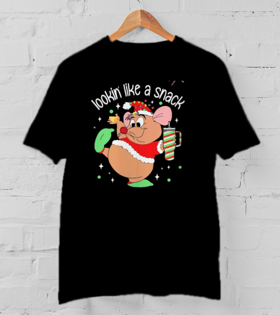 Lookin Like A Snack Christmas Mouse Santa Hat Holiday Treat T-Shirt