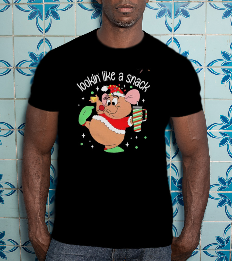 Lookin Like A Snack Christmas Mouse Santa Hat Holiday Treat T-Shirt