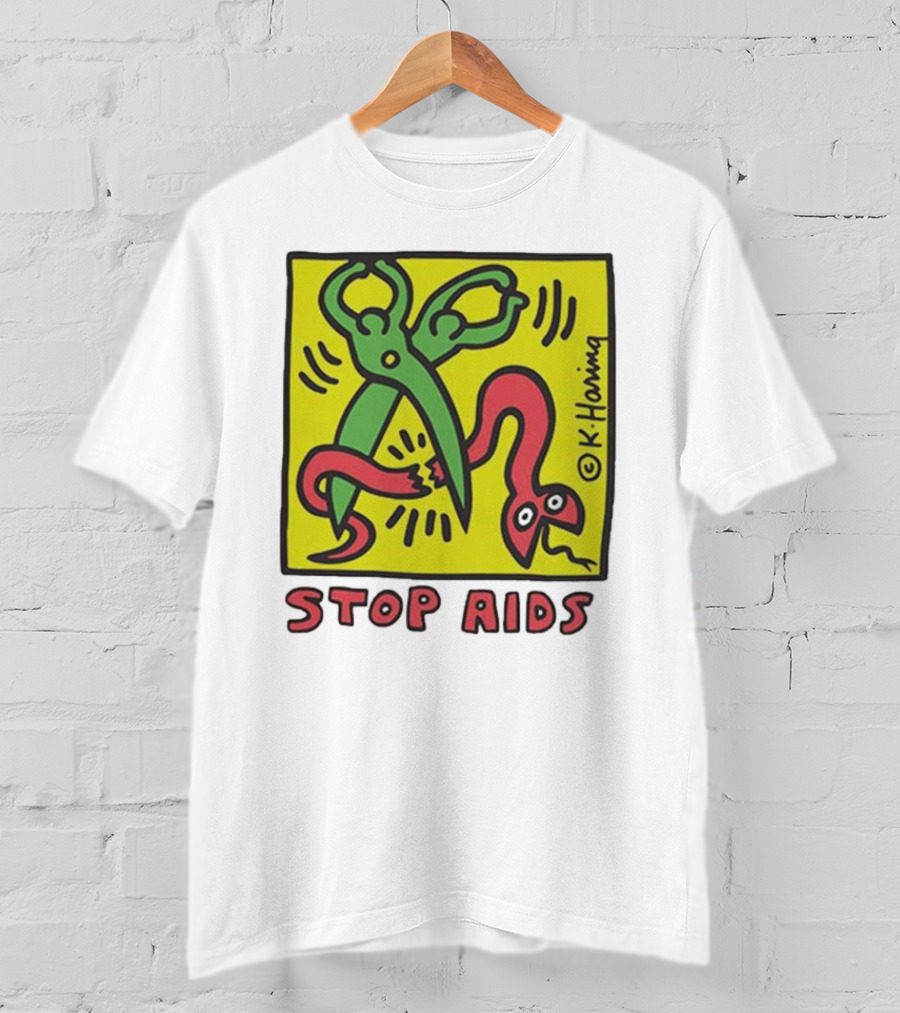 Keith Haring Stop Aids Scissors Cutting Snake T-Shirt