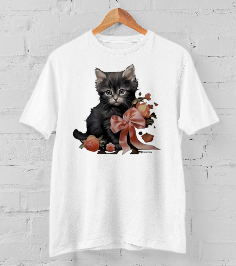 Kimchi And Miso Cute Cat With Bow And Flowers T-Shirt