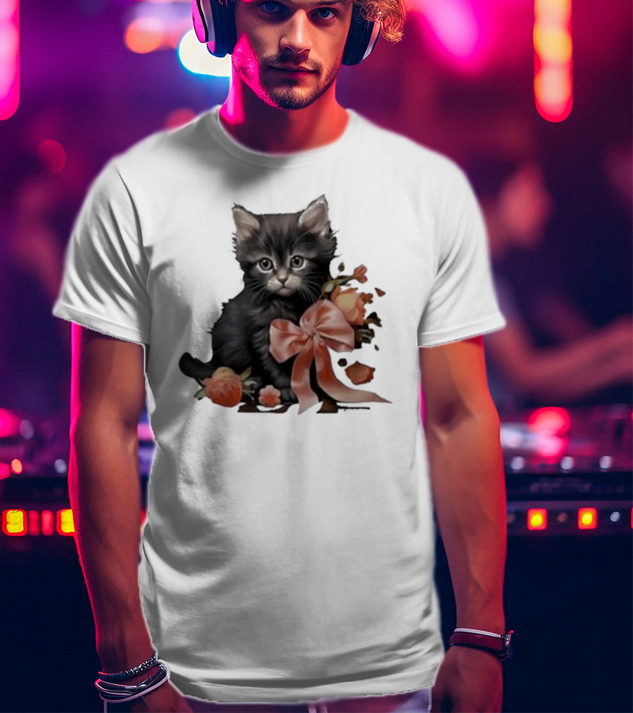 Kimchi And Miso Cute Cat With Bow And Flowers T-Shirt