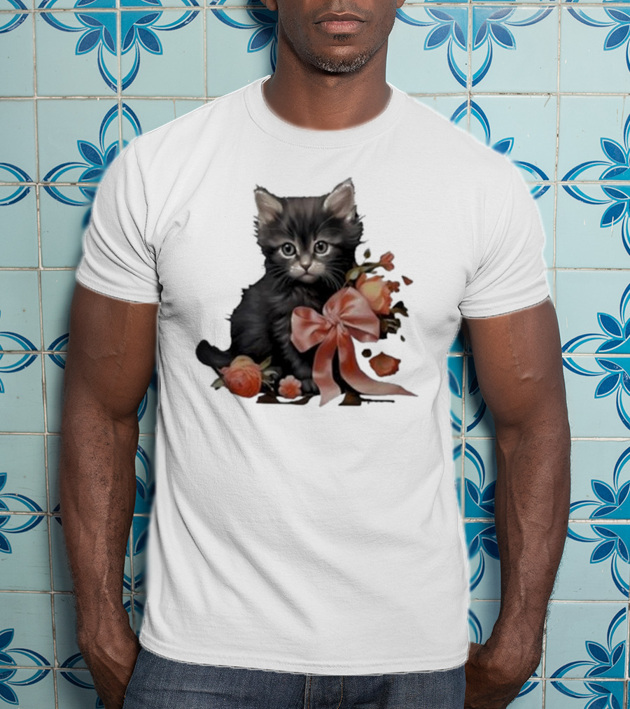Kimchi And Miso Cute Cat With Bow And Flowers T-Shirt