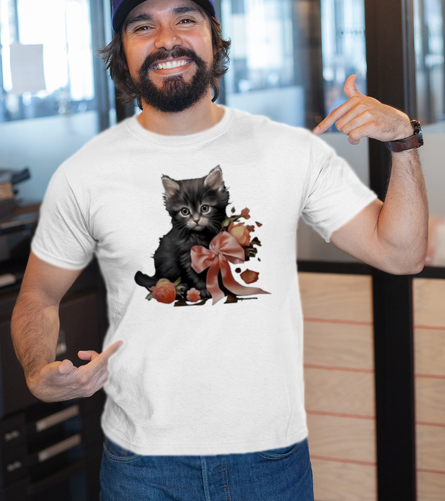 Kimchi And Miso Cute Cat With Bow And Flowers T-Shirt