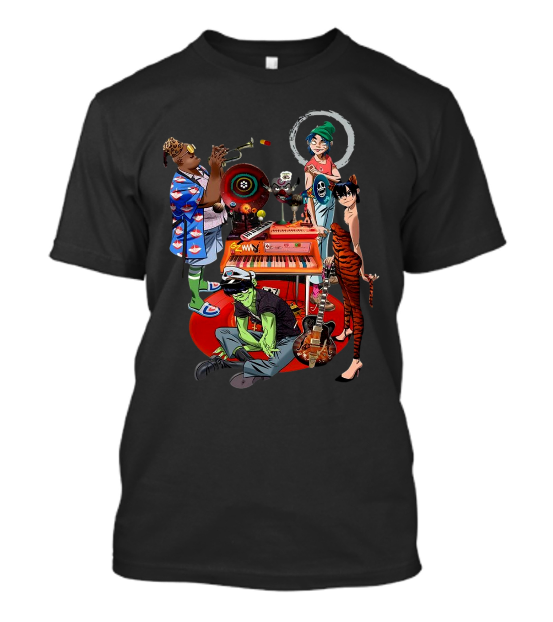 Gorillaz Song Machine Band Characters Keyboard And Trombone T-Shirt