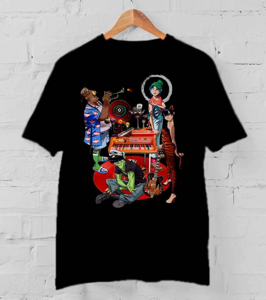Gorillaz Song Machine Band Characters Keyboard And Trombone T-Shirt