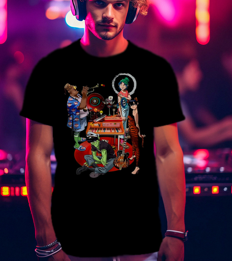 Gorillaz Song Machine Band Characters Keyboard And Trombone T-Shirt