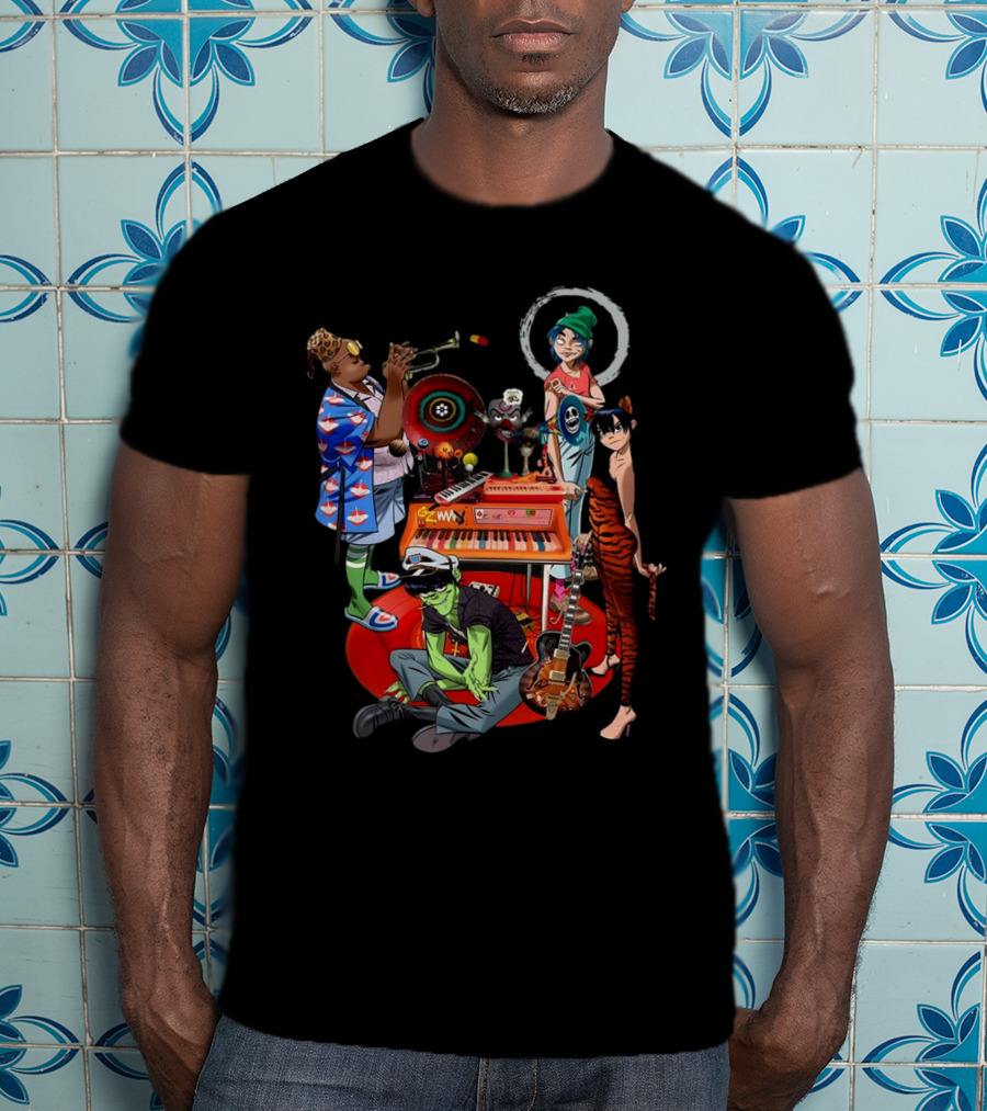 Gorillaz Song Machine Band Characters Keyboard And Trombone T-Shirt