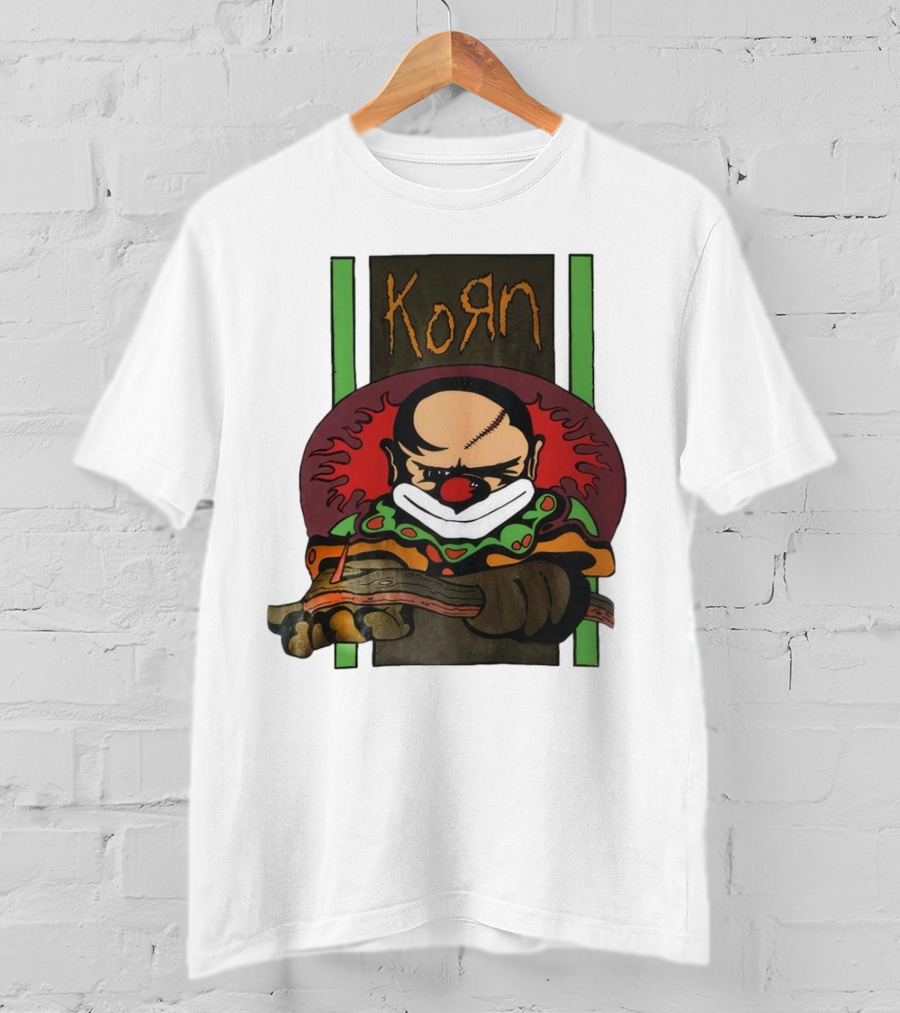 Korn Clown Vintage Evil Clown With Red Nose And Stitched Head T-Shirt
