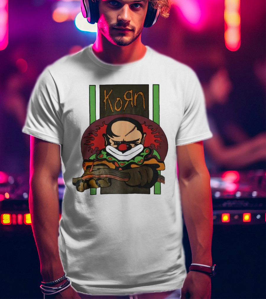 Korn Clown Vintage Evil Clown With Red Nose And Stitched Head T-Shirt
