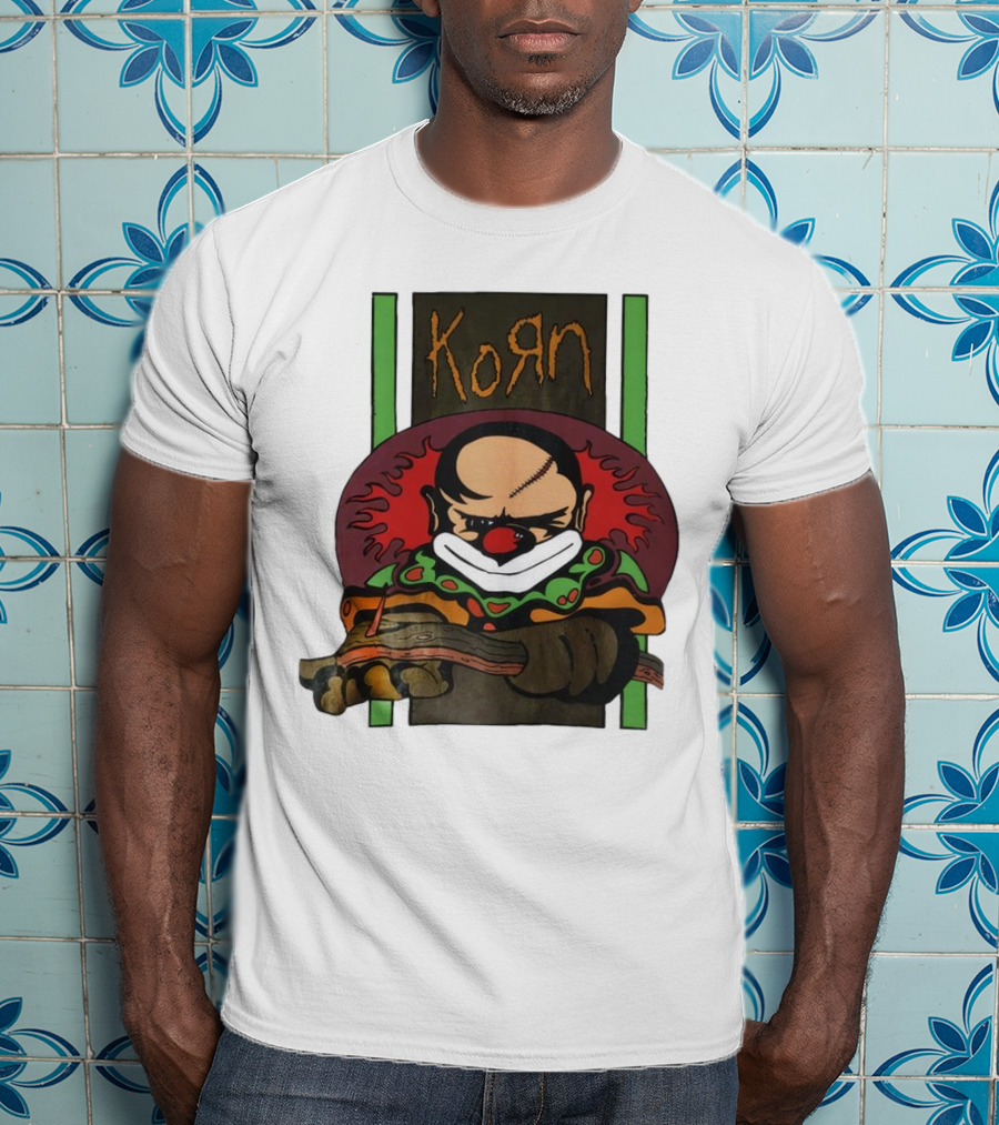 Korn Clown Vintage Evil Clown With Red Nose And Stitched Head T-Shirt