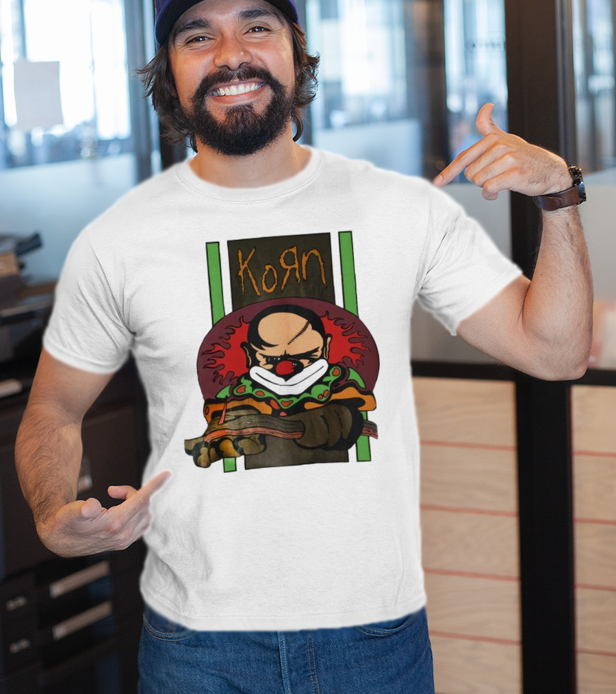 Korn Clown Vintage Evil Clown With Red Nose And Stitched Head T-Shirt