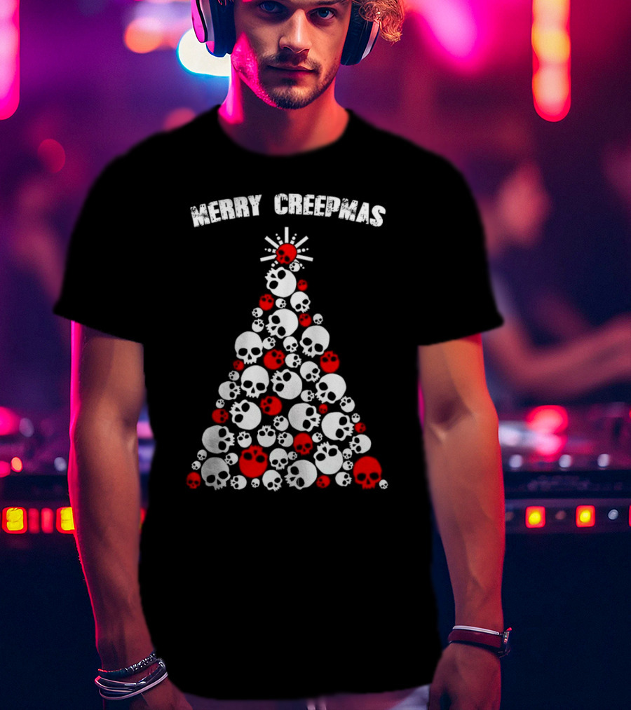 Merry Creepmas Skull Christmas Tree T-Shirt