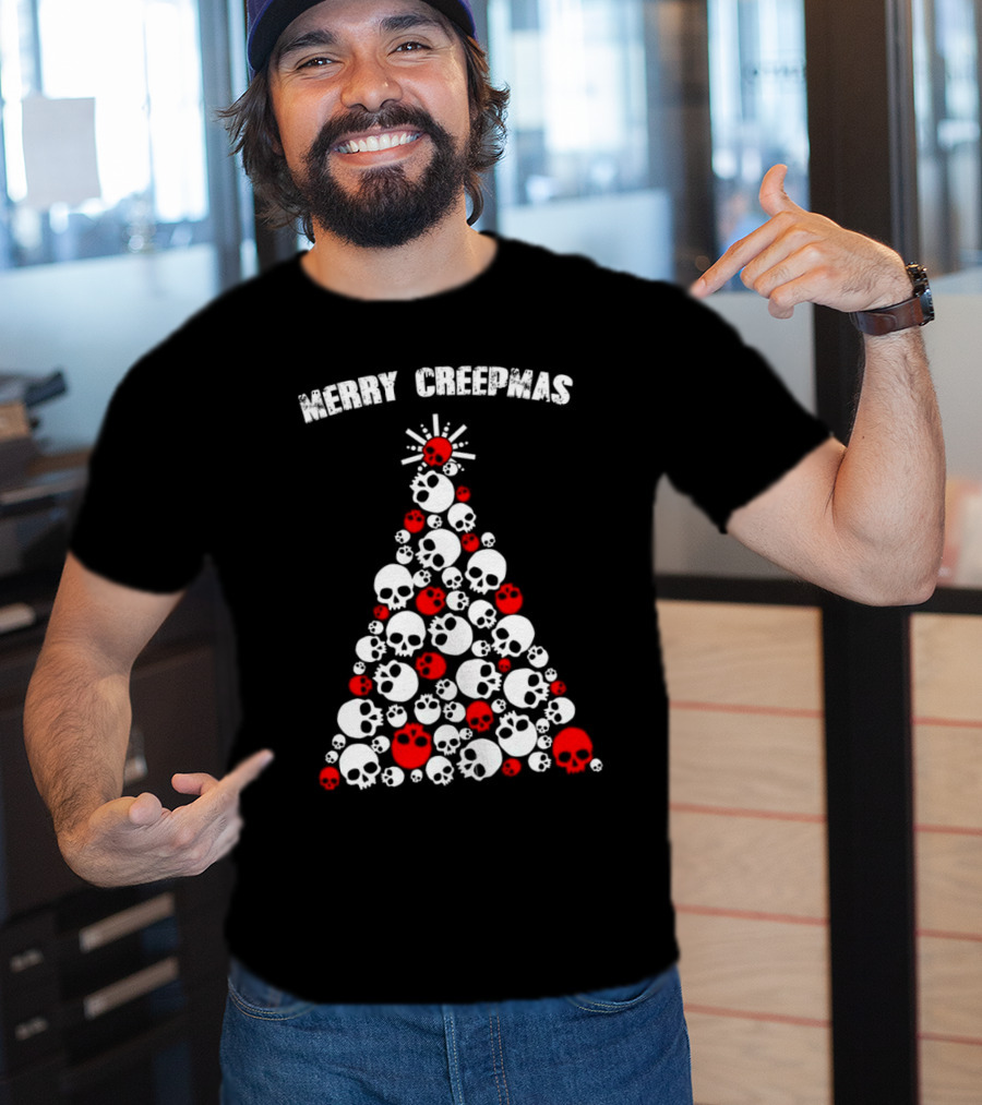 Merry Creepmas Skull Christmas Tree T-Shirt