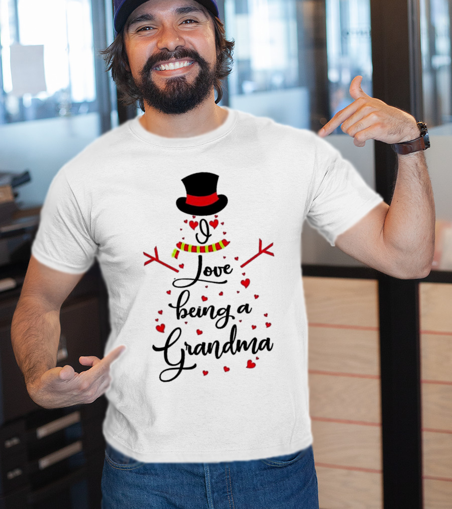 I Love Being A Grandma Snowman Hearts T-Shirt