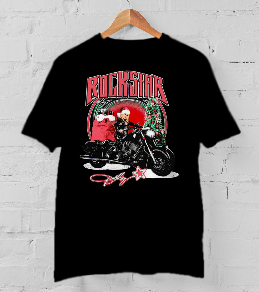Rockstar Dolly Christmas Motorcycle Santa Holiday T-Shirt