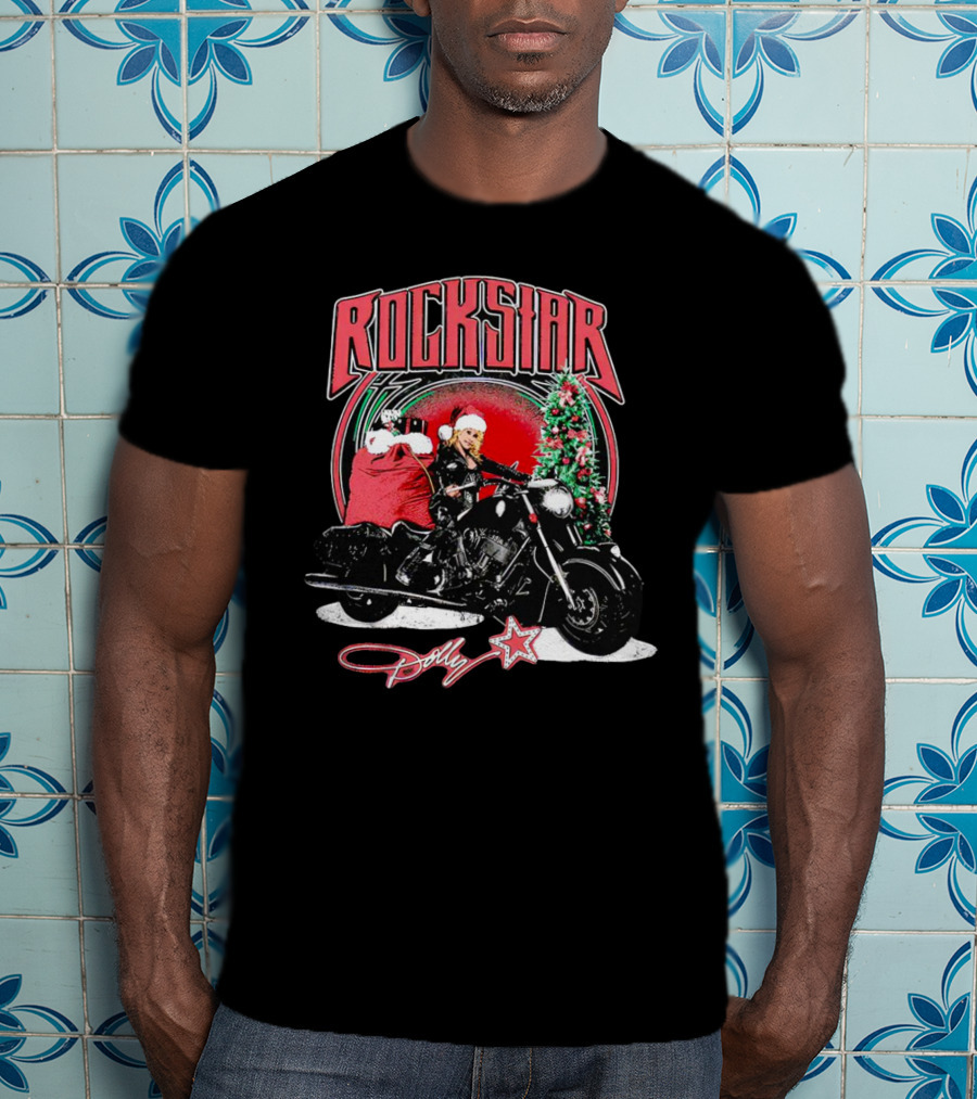 Rockstar Dolly Christmas Motorcycle Santa Holiday T-Shirt