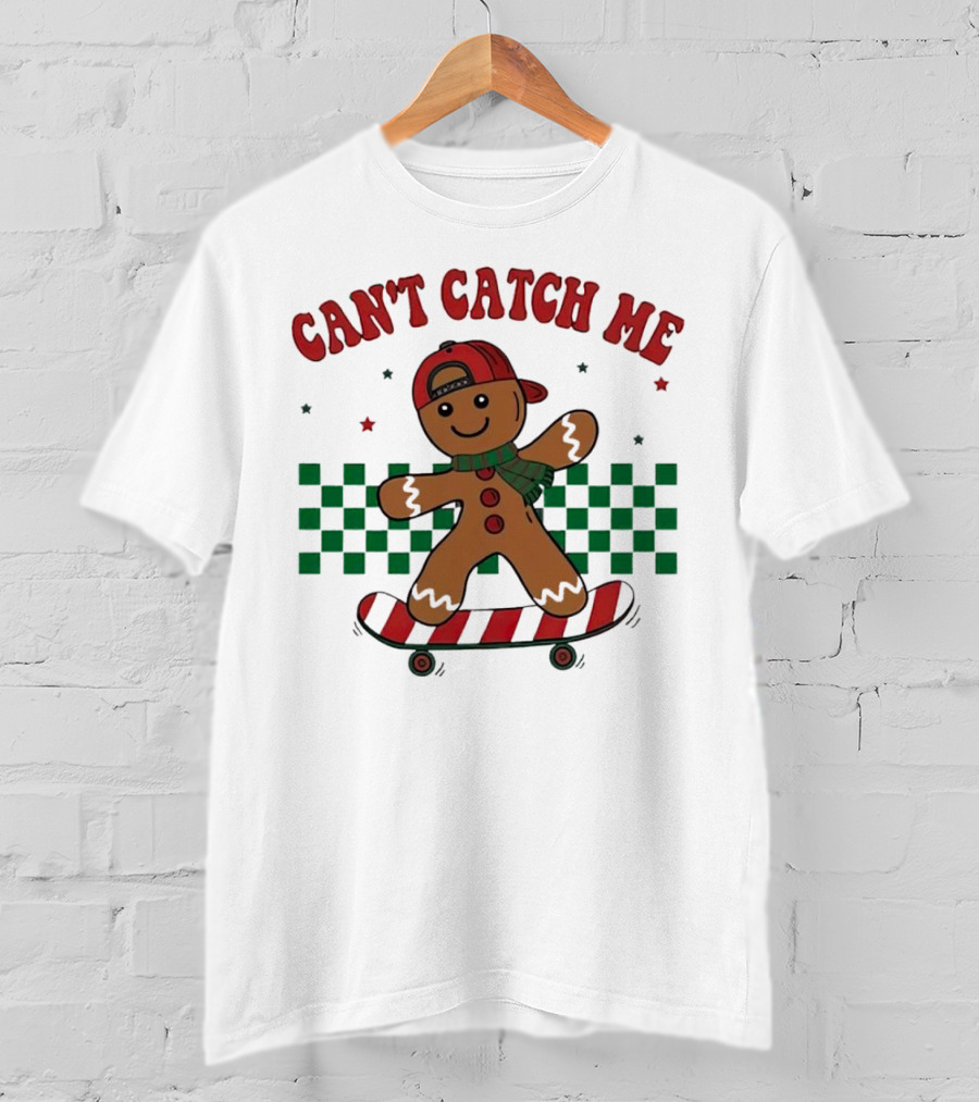 Can't Catch Me Gingerbread Skateboarding T-Shirt