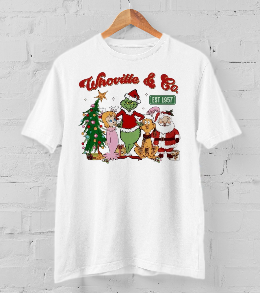 Whoville And Co Est 1957 Grinch Santa Max Cindy-Lou Christmas Tree T-Shirt