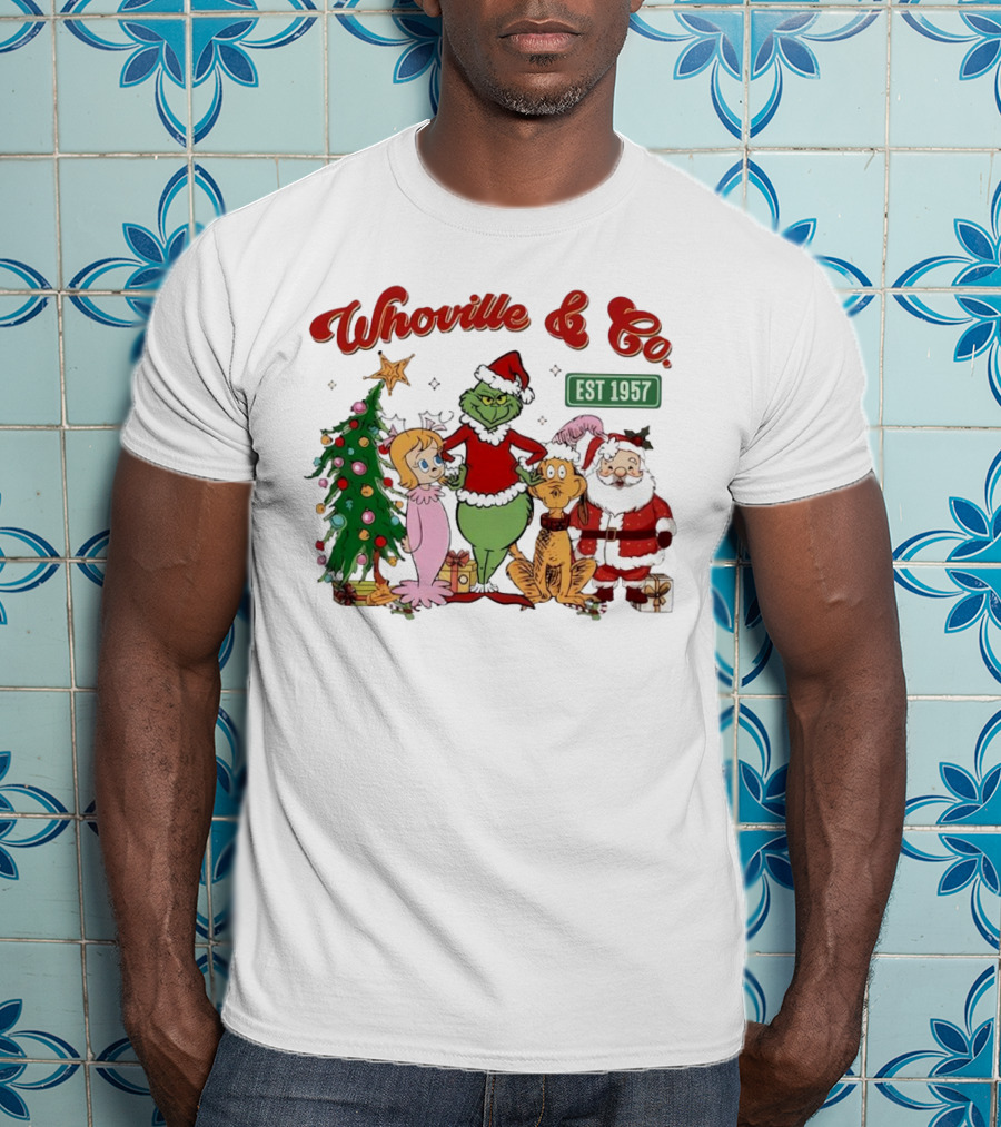Whoville And Co Est 1957 Grinch Santa Max Cindy-Lou Christmas Tree T-Shirt