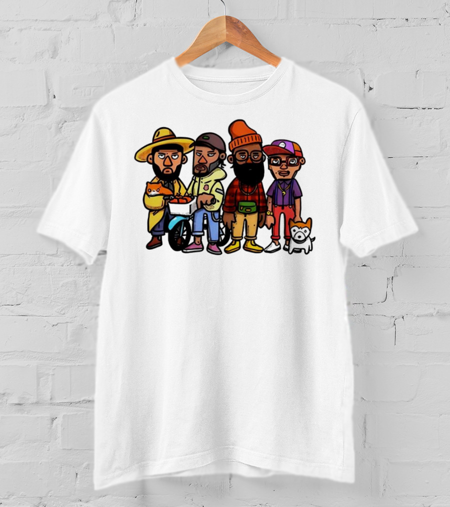 Hipster Clips Cartoon Characters With Pets And Accessories T-Shirt