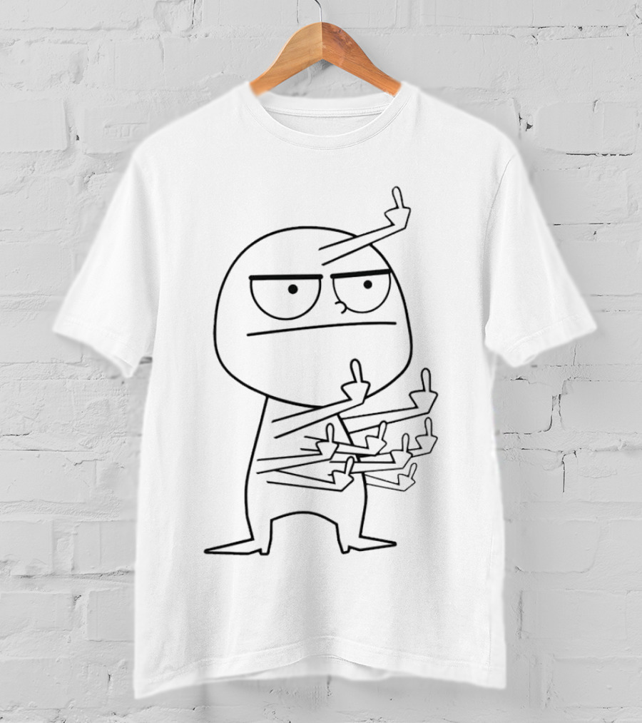 Middle Finger Maniac Angry Cartoon Character Multiple Fingers T-Shirt