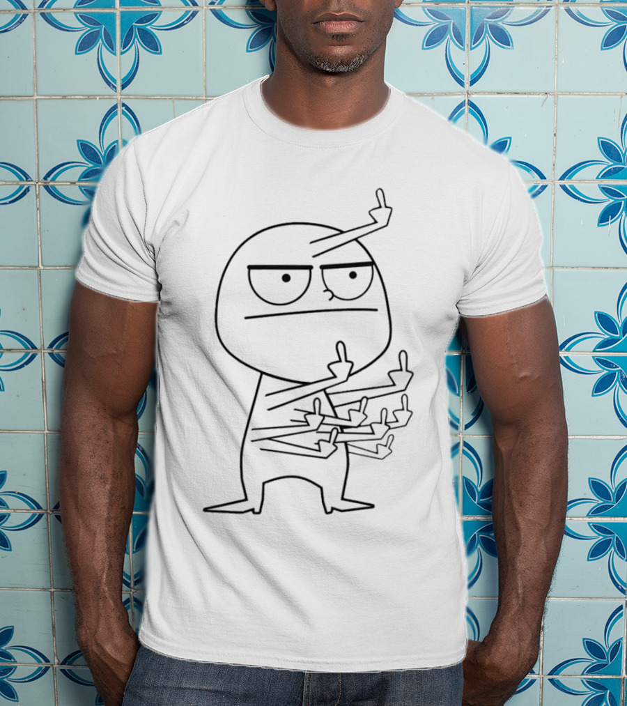 Middle Finger Maniac Angry Cartoon Character Multiple Fingers T-Shirt