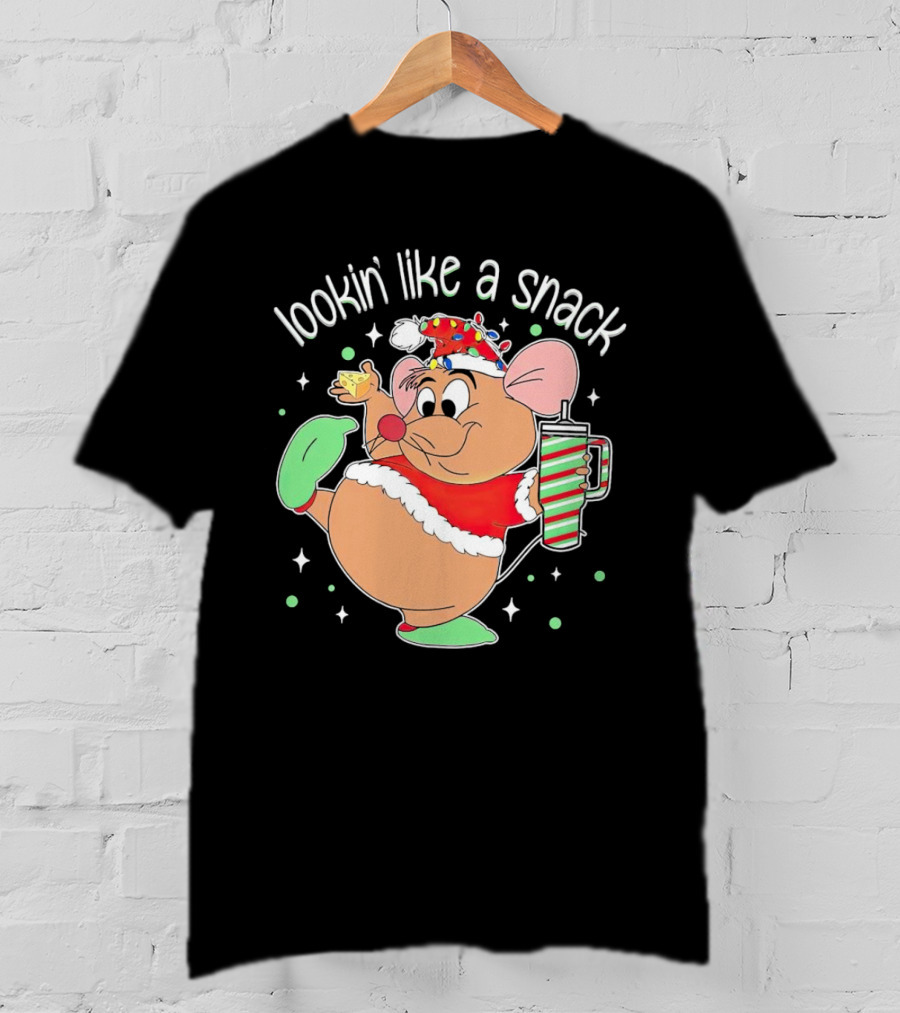 Lookin' Like A Snack Santa Mouse Holding Cheese And Peppermint Drink T-Shirt