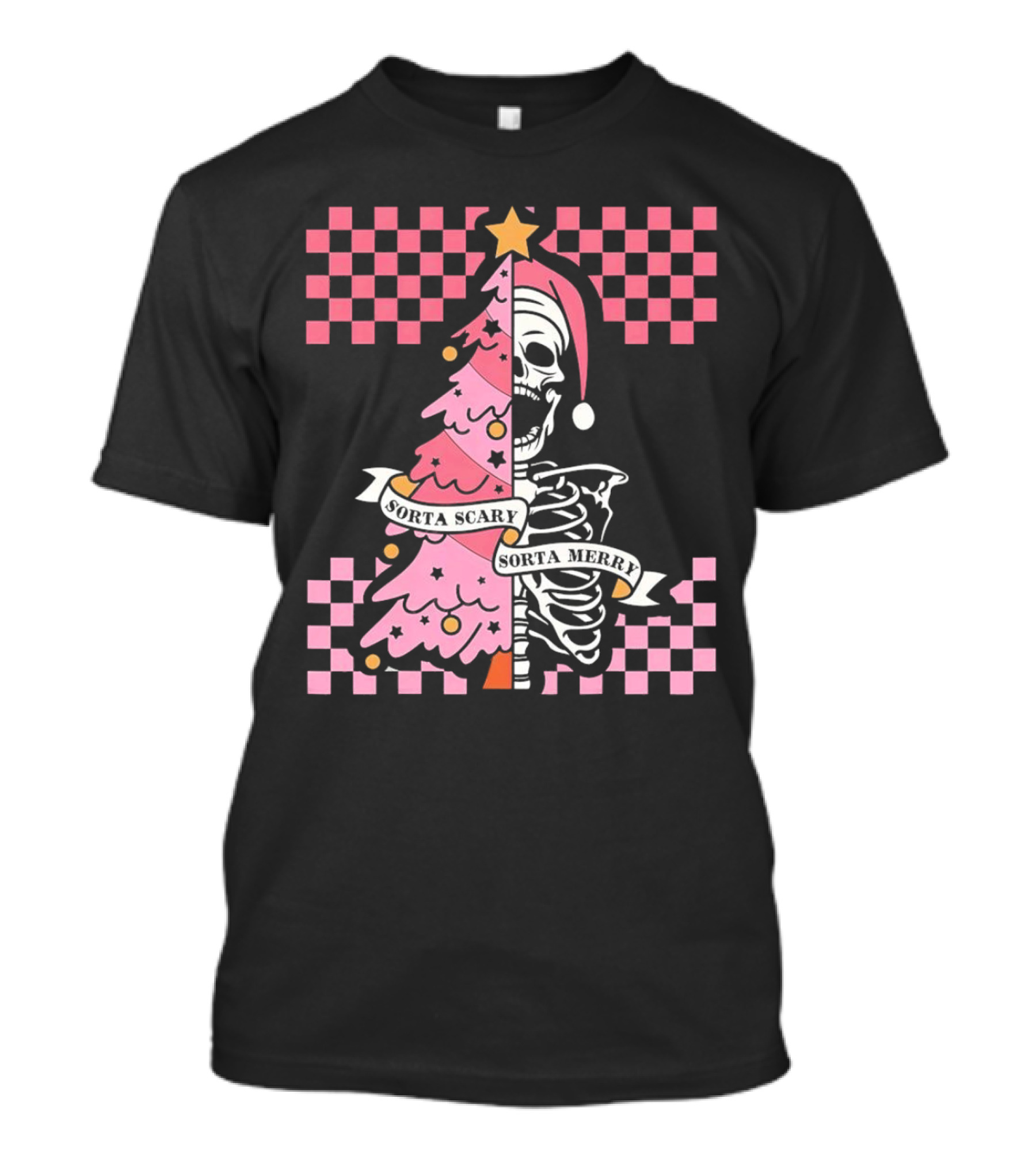 Skeleton Sorta Scary Sorta Merry Christmas Tree Split T-Shirt