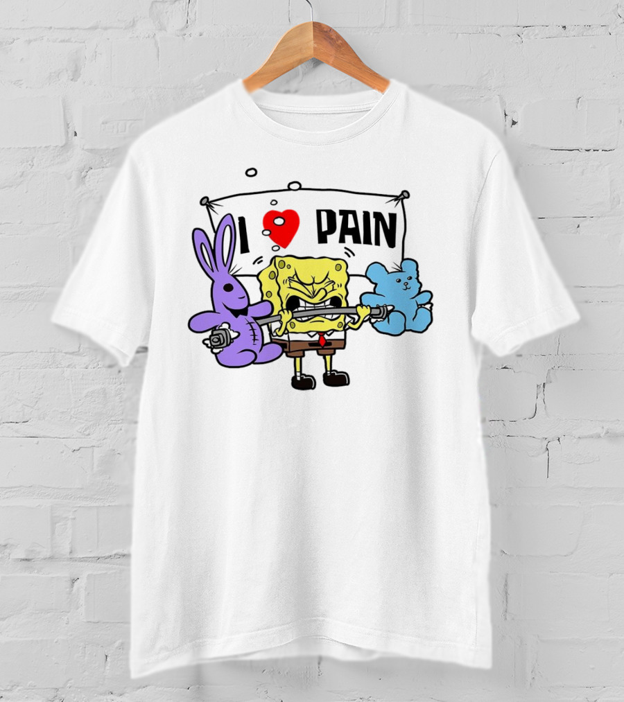 SpongeBob I Love Pain Weightlifting With Purple Bunny And Blue Bear T-Shirt
