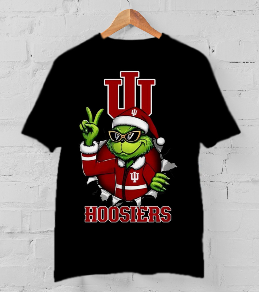 Grinch Indiana Hoosiers Christmas IU Santa T-Shirt