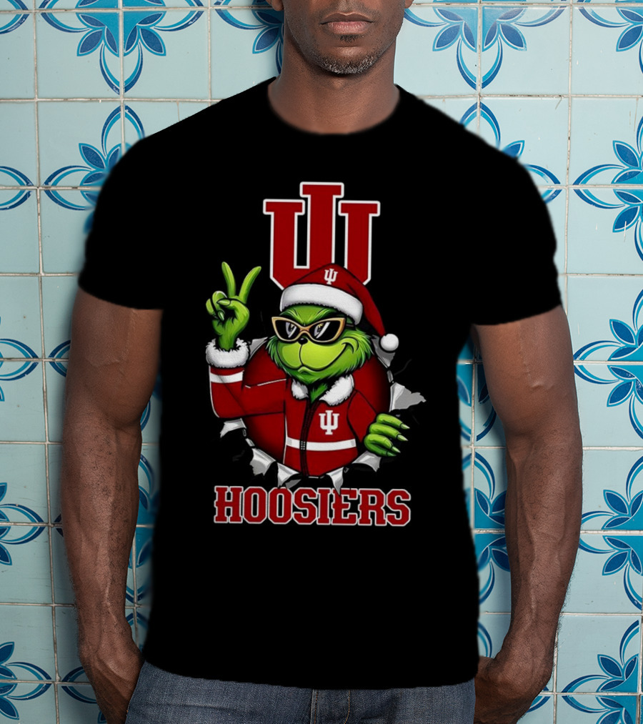 Grinch Indiana Hoosiers Christmas IU Santa T-Shirt