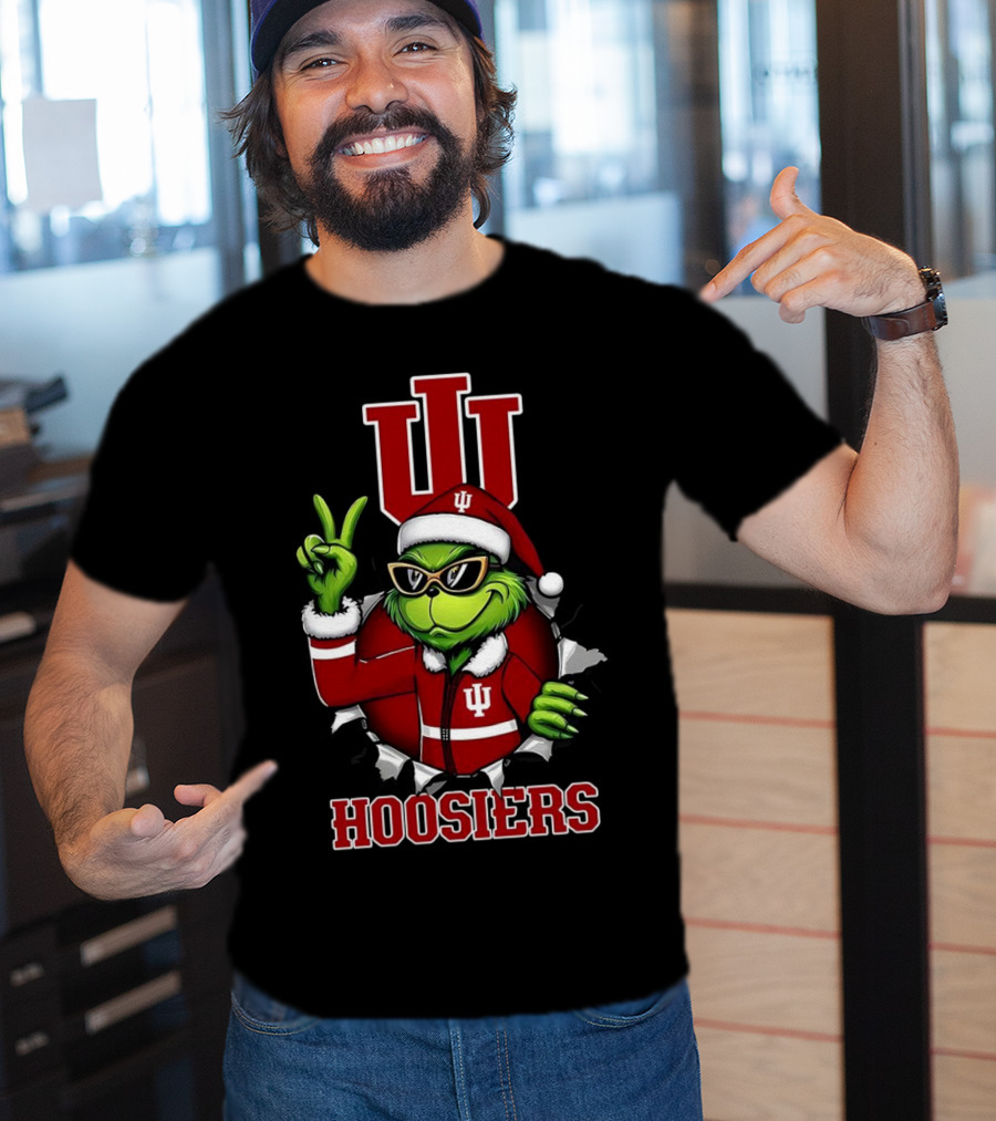Grinch Indiana Hoosiers Christmas IU Santa T-Shirt