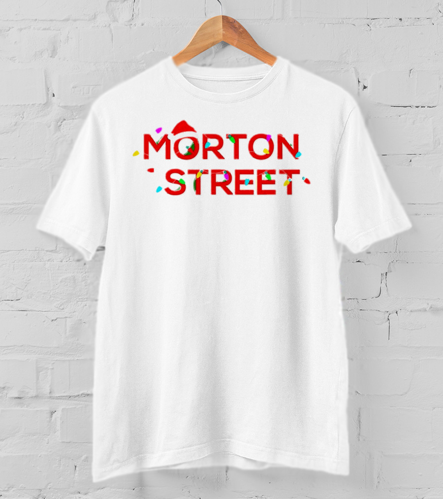 Morton Street Christmas Lights And Santa Hat T-Shirt