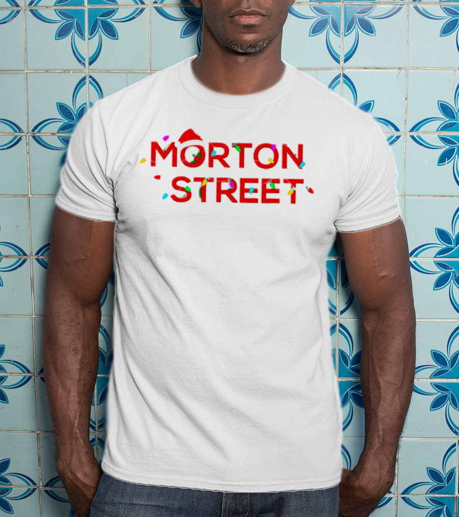 Morton Street Christmas Lights And Santa Hat T-Shirt