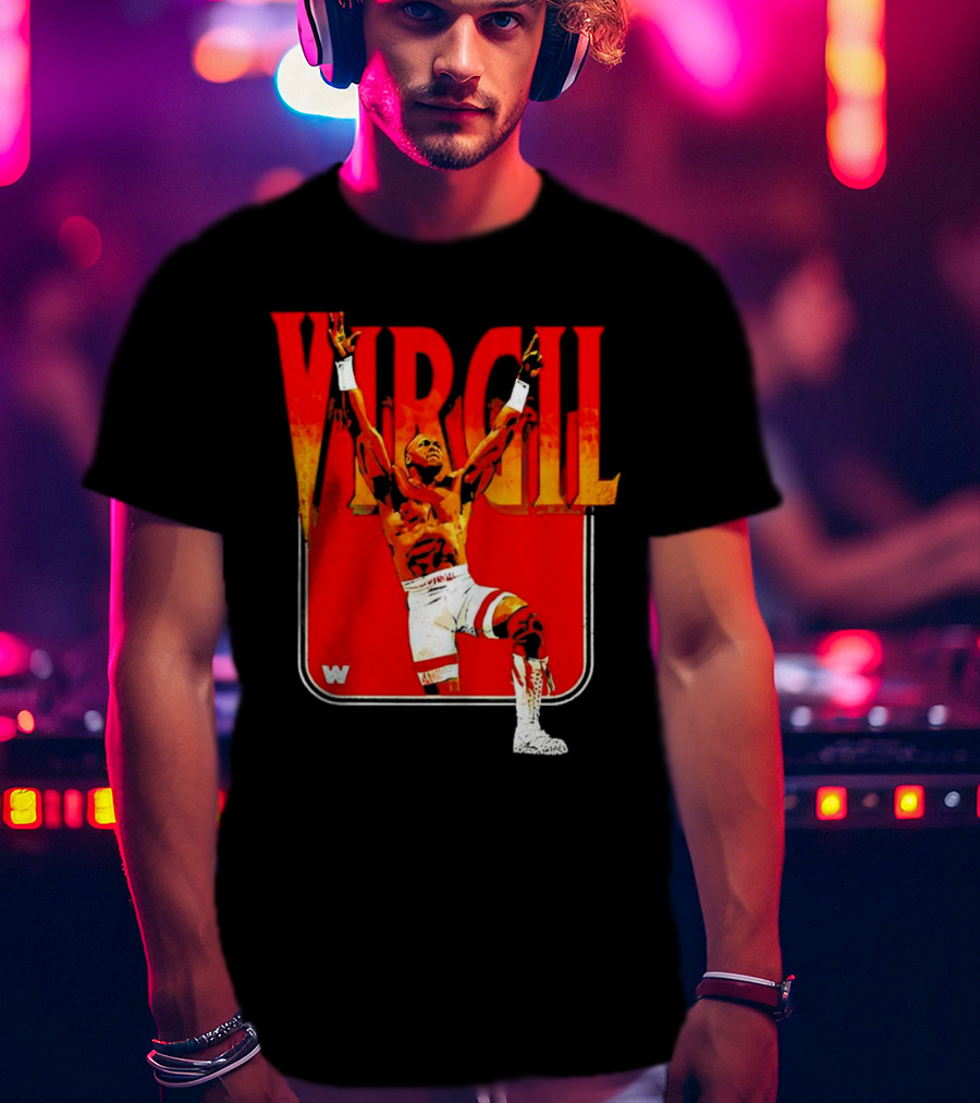 Virgil Wrestling Iconic Pose With Red Background And White Boots T-Shirt