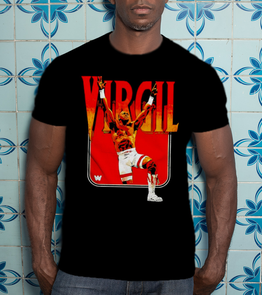 Virgil Wrestling Iconic Pose With Red Background And White Boots T-Shirt