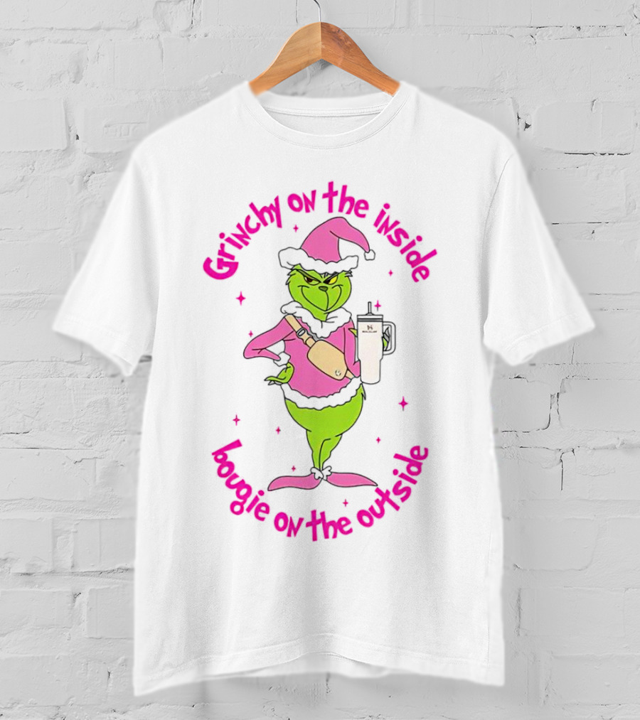Grinchy On The Inside Bougie On The Outside Pink Hat Coffee Mug Christmas T-Shirt