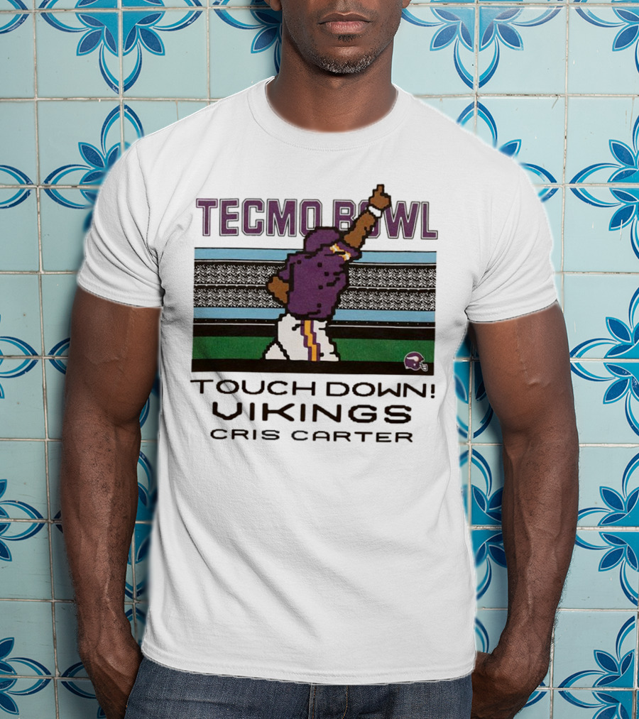 Tecmo Bowl Touch Down Vikings Cris Carter Retro Pixel T-Shirt