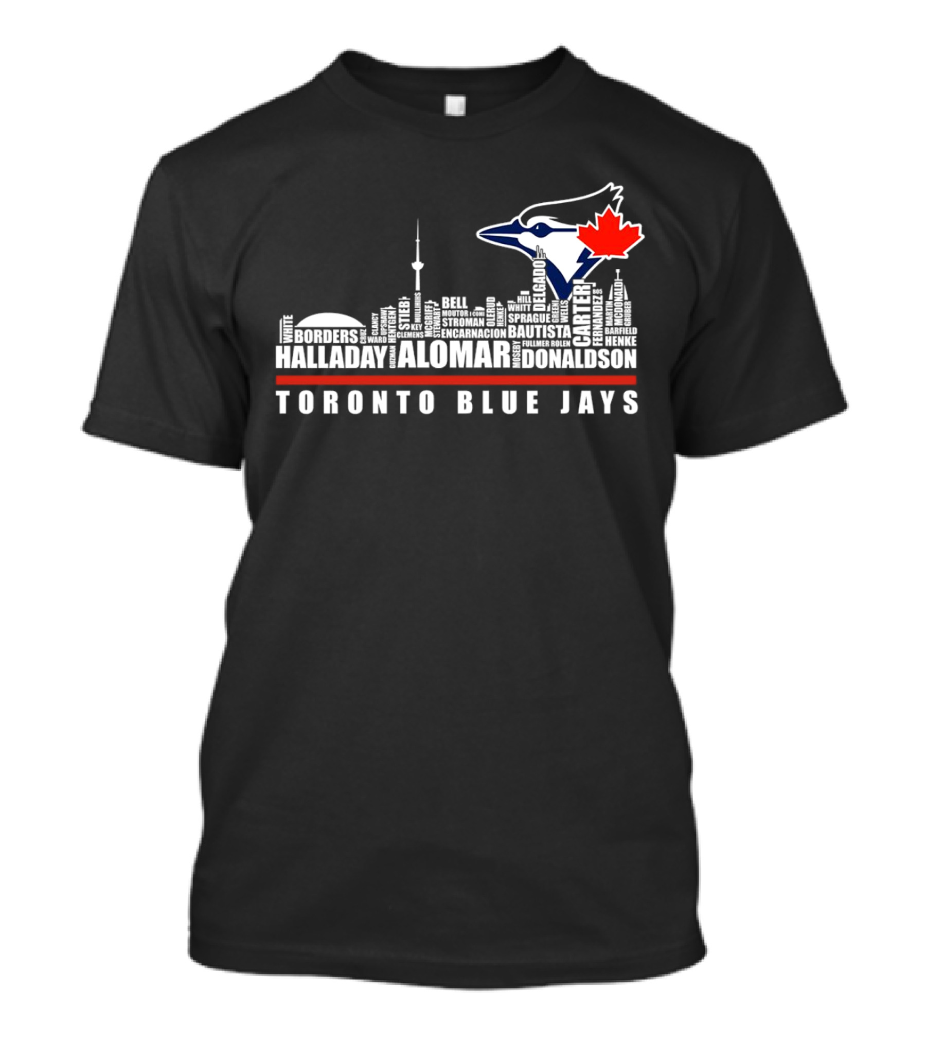 Toronto Blue Jays Skyline Names Halladay Alomar Carter Donaldson Toronto City T-Shirt