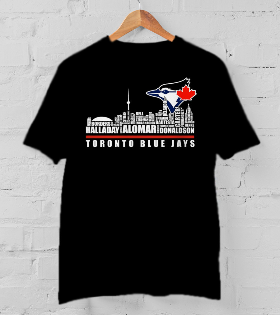 Toronto Blue Jays Skyline Names Halladay Alomar Carter Donaldson Toronto City T-Shirt