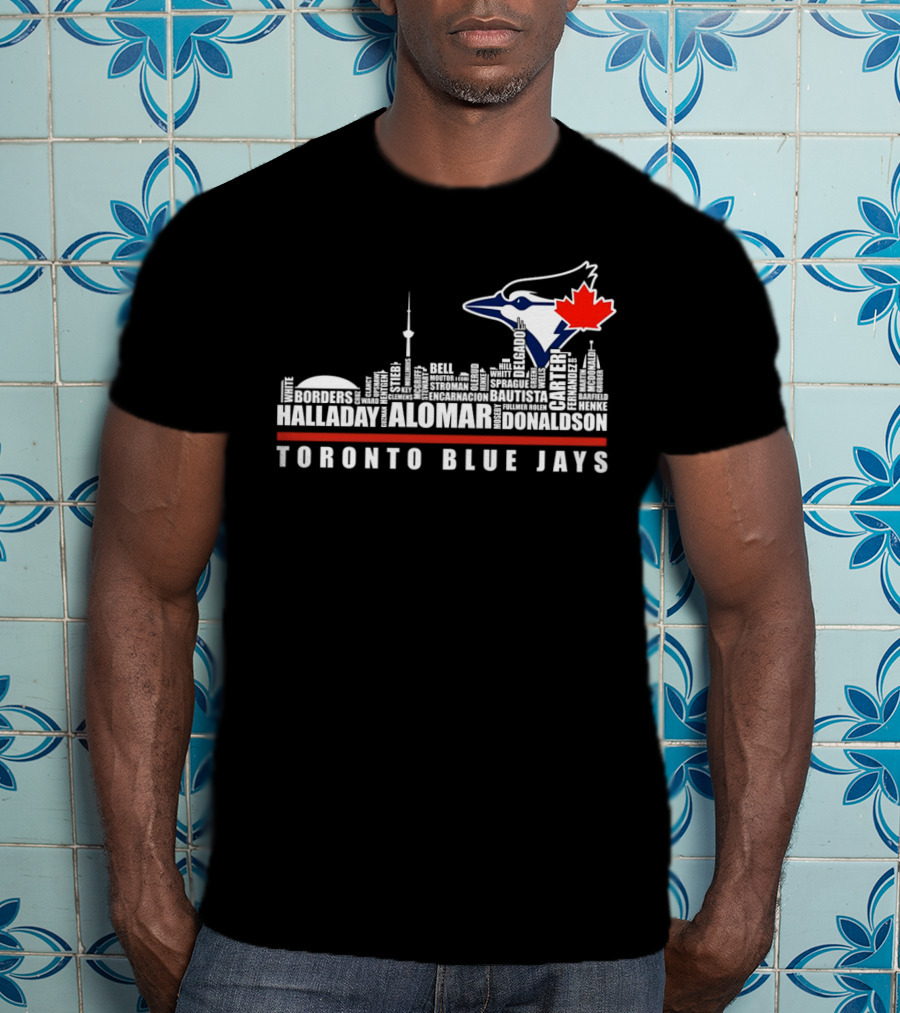 Toronto Blue Jays Skyline Names Halladay Alomar Carter Donaldson Toronto City T-Shirt