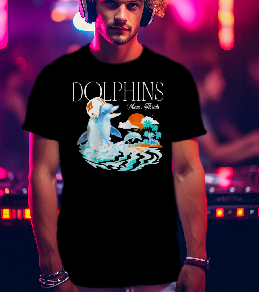 Miami Dolphins Florida Palm Sunset Retro Wave T-Shirt