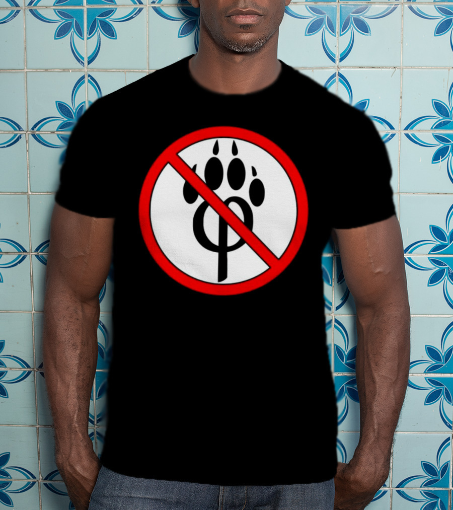 Anti Furry Paw Symbol With Red Prohibition Circle T-Shirt