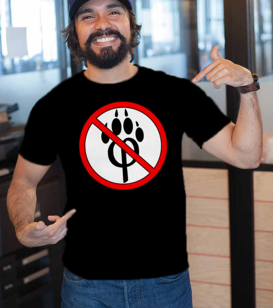 Anti Furry Paw Symbol With Red Prohibition Circle T-Shirt